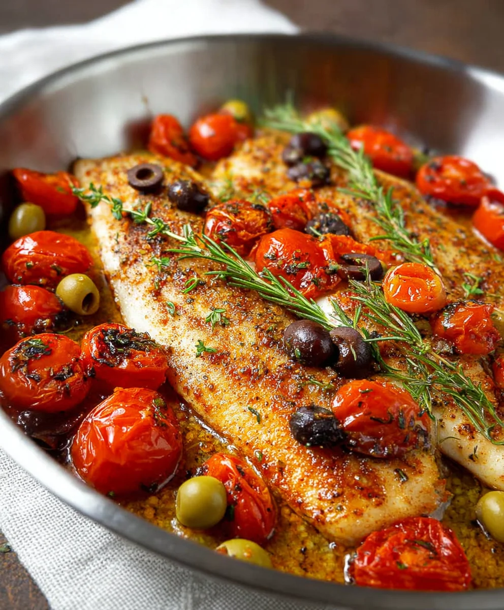 Easy Baked Fish Cherry Tomatoes Olives Recipe