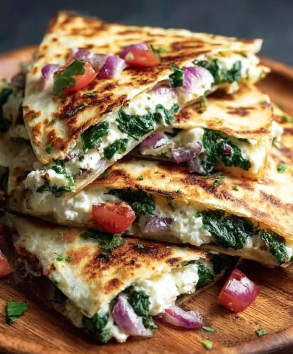 Mediterranean Quesadillas Spinach Feta Mozzarella Red Onion