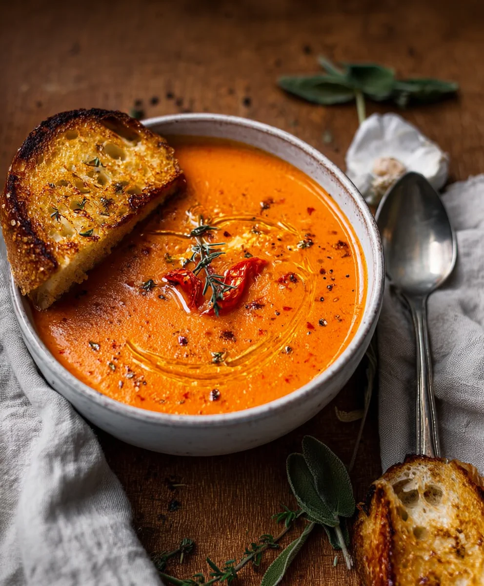 Creamy Roasted Garlic Tomato Soup - Easy Recipe