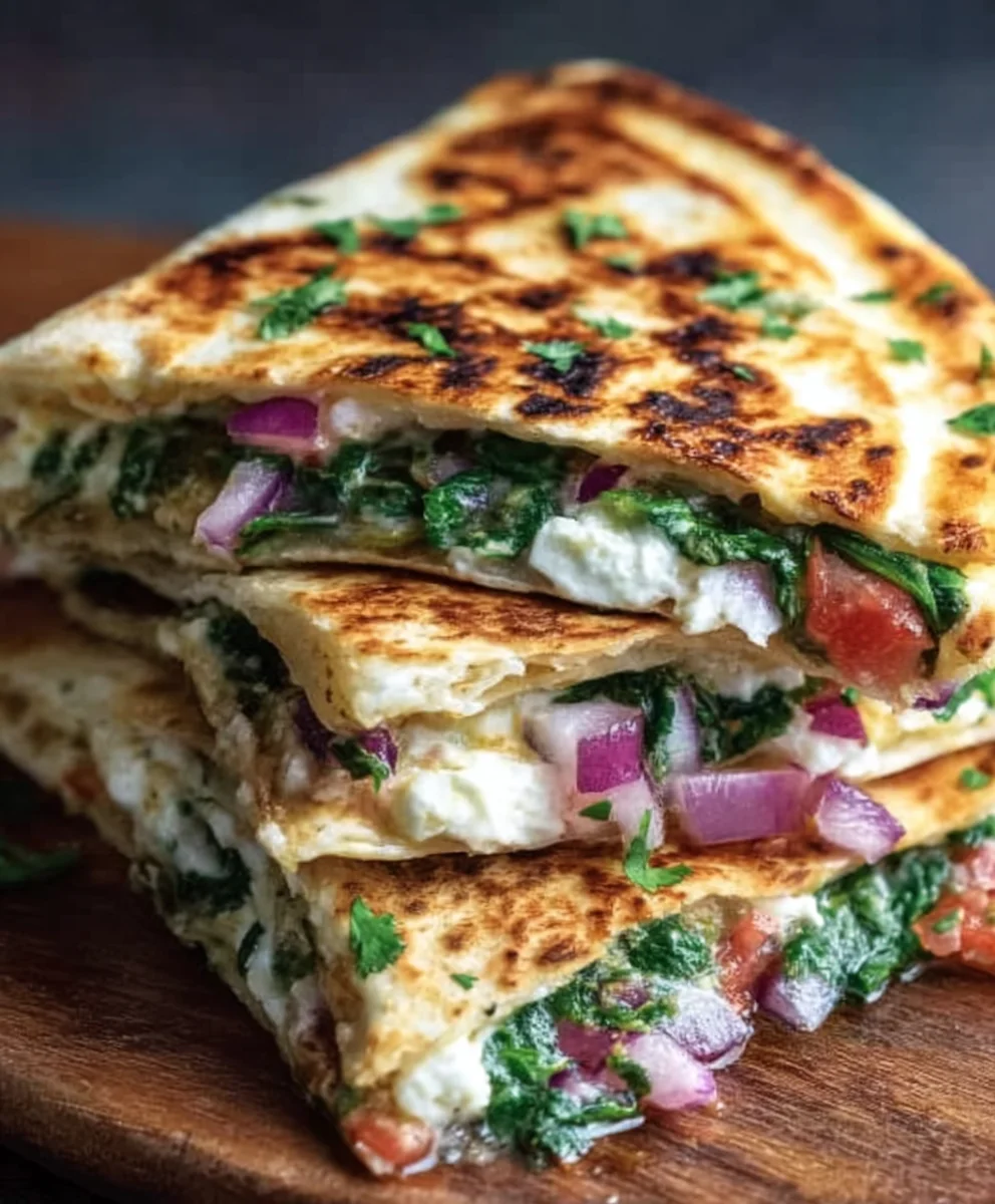 Mediterranean Quesadillas Spinach Feta Mozzarella Red Onion