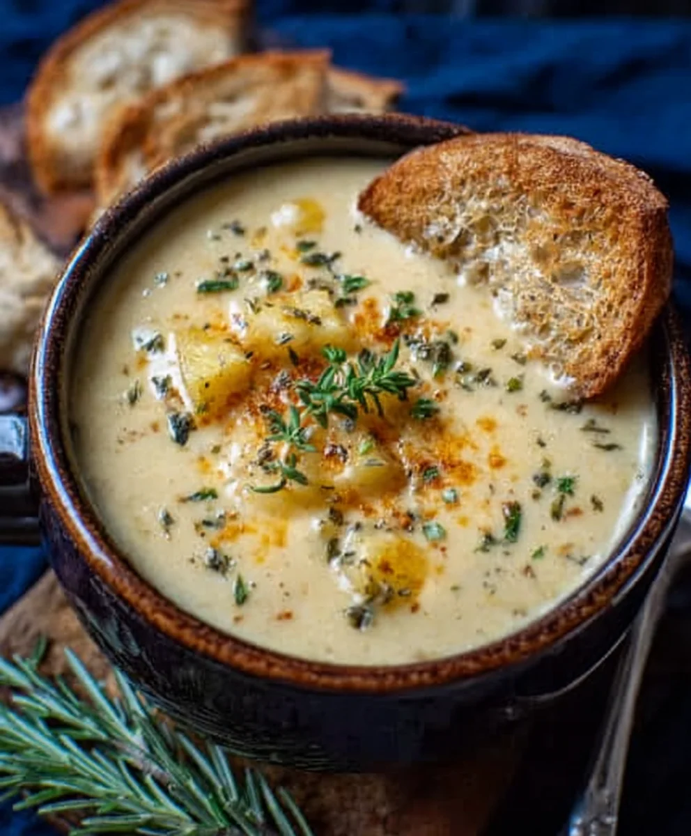 Hearty Cheddar Garlic Herb Potato Soup-Easy Comfort Food