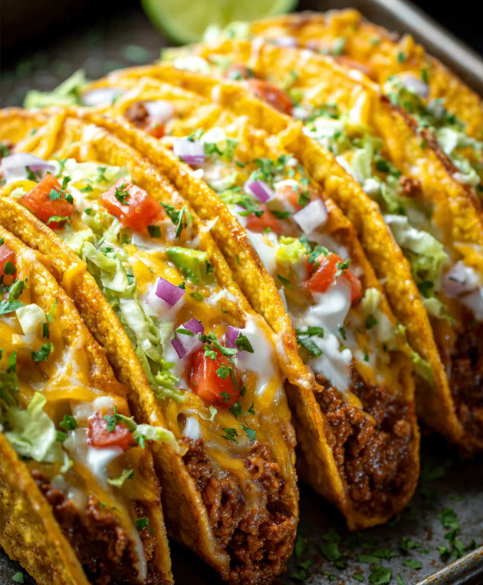 Crispy Cheesy Beef Tacos - Easy Oven Baked Recipe