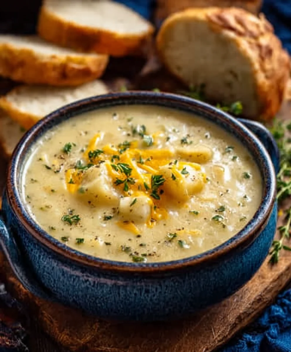 Hearty Cheddar Garlic Herb Potato Soup-Easy Comfort Food
