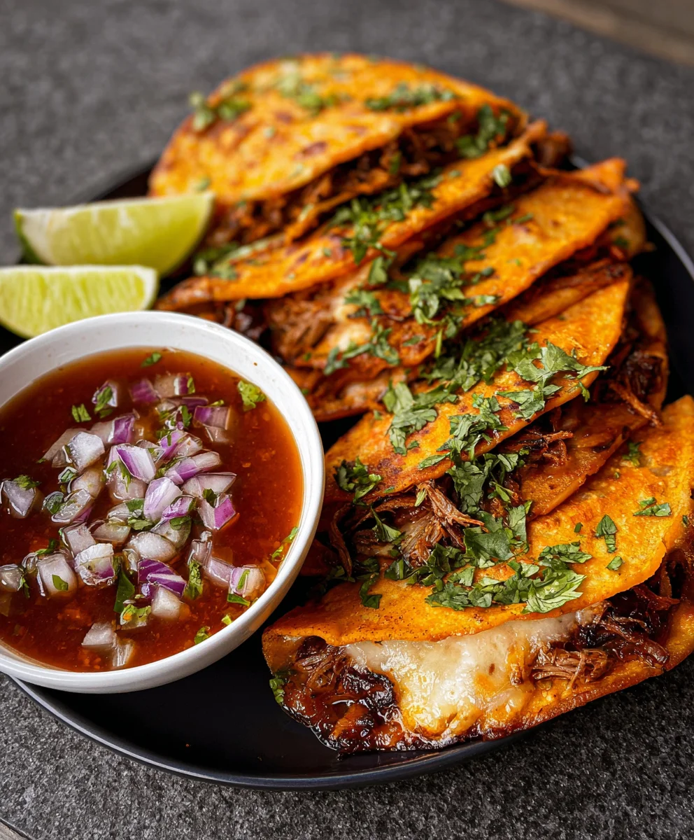Authentic Birria Quesatacos- Rich Consomé Recipe