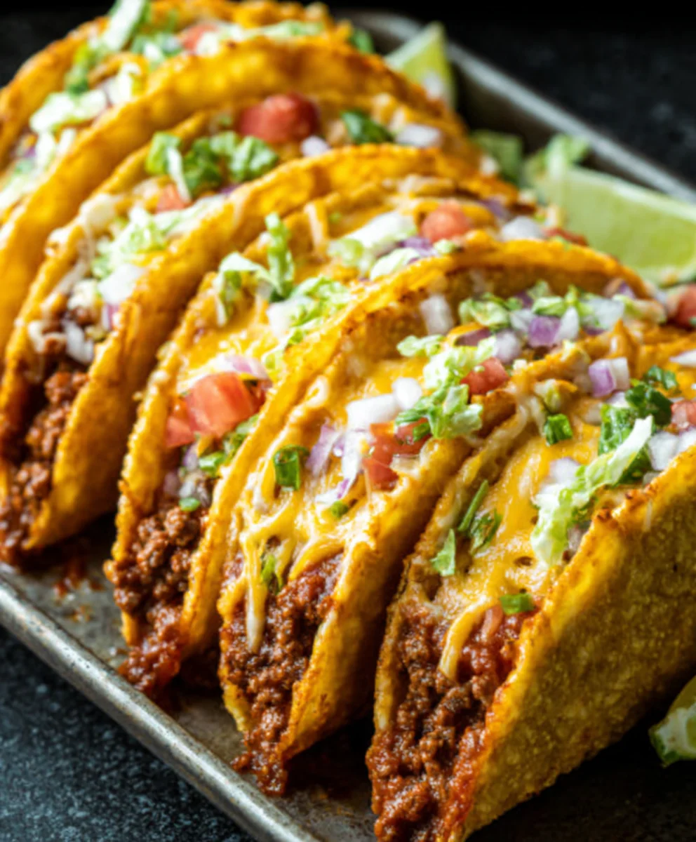 Crispy Cheesy Beef Tacos - Easy Oven Baked Recipe