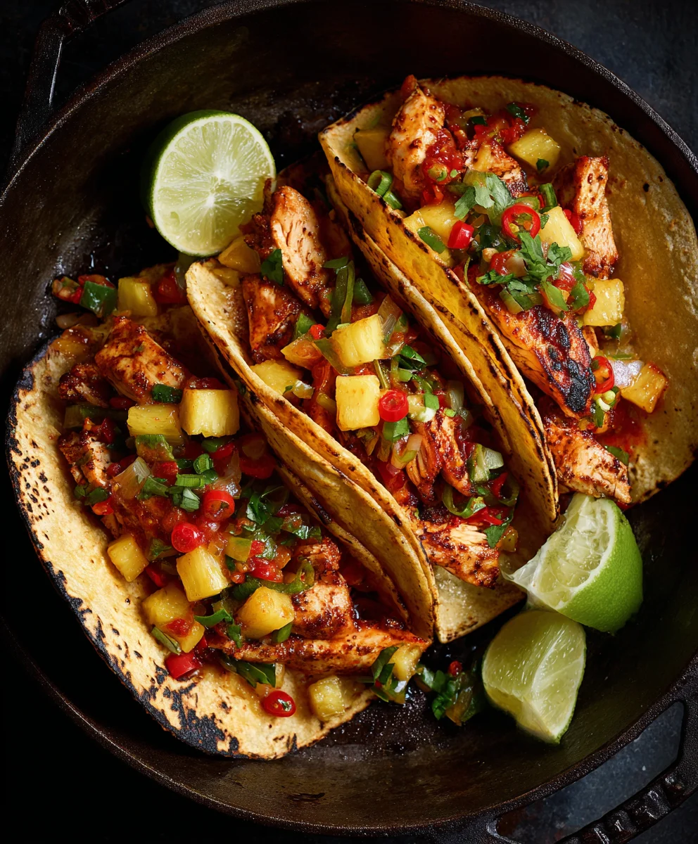 Easy One Pan Chicken Pineapple Tacos Recipe