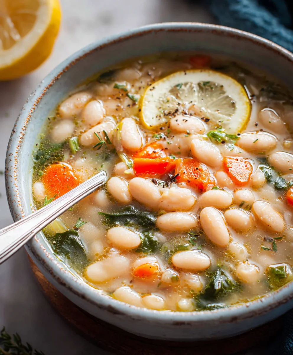Greek White Bean Soup - Garlic Lemon Flavor
