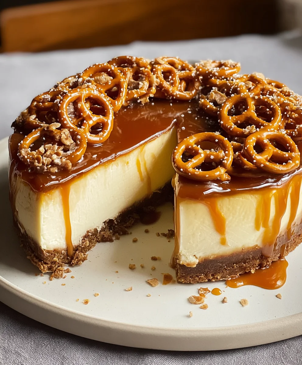Salted Caramel Pretzel Cheesecake Recipe - Decadent Dessert