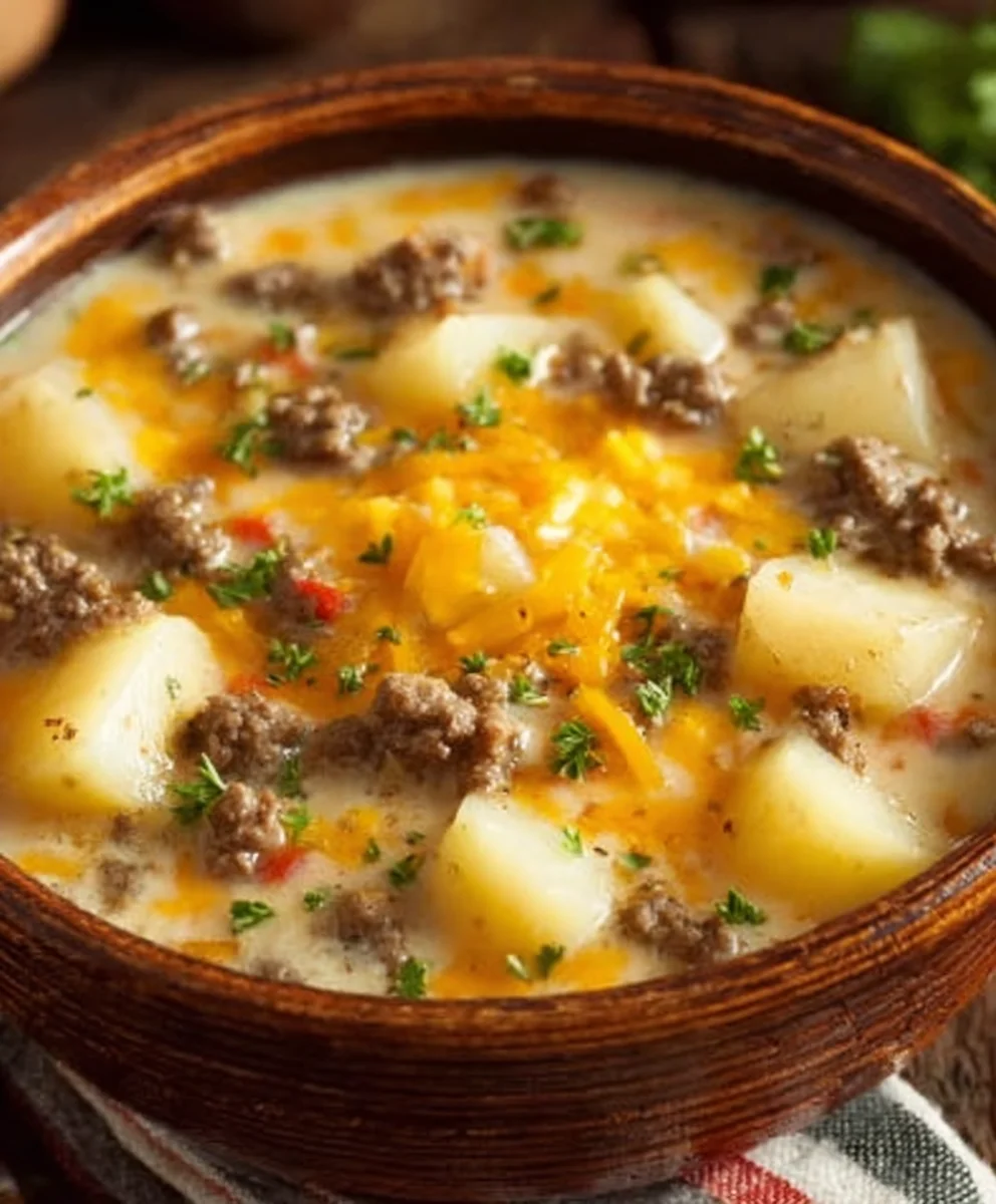 Cheesy Beef Beef Hamburger Potato Soup - Hearty Comfort