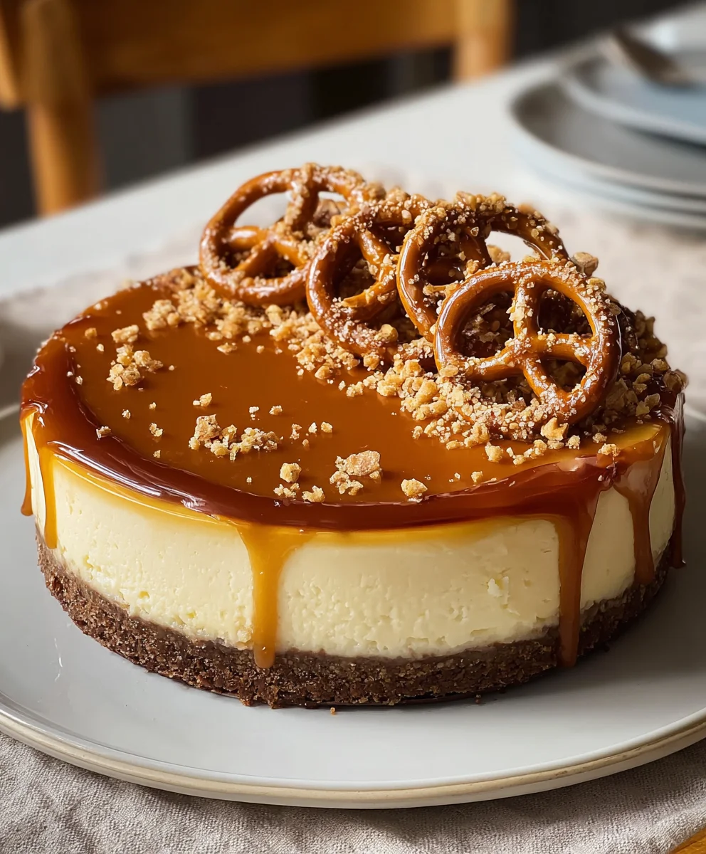 Salted Caramel Pretzel Cheesecake Recipe - Decadent Dessert