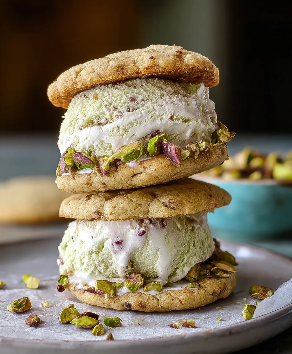Pistachio Cookie Ice Cream Sandwiches Delight