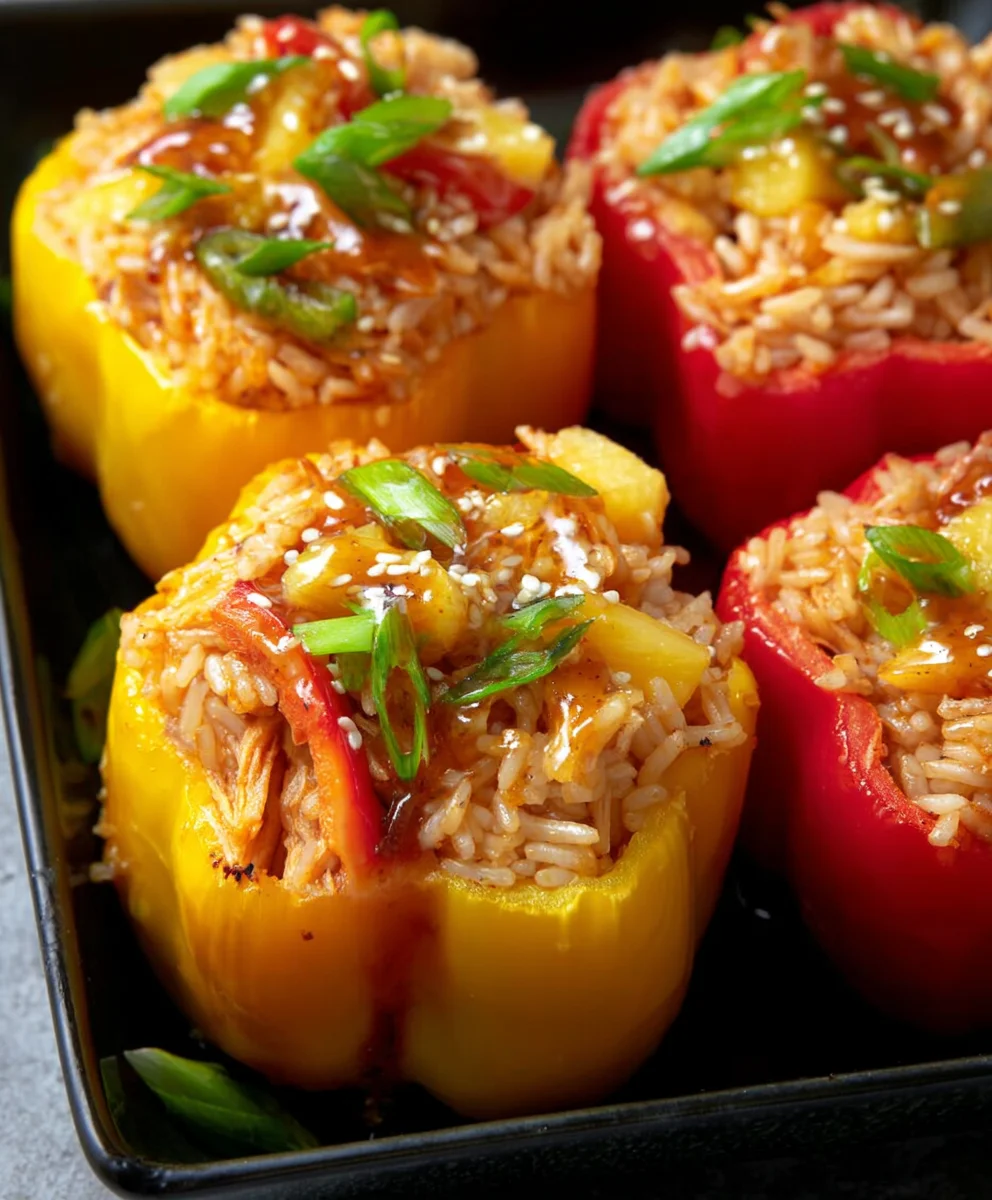 Teriyaki Pineapple Chicken Stuffed Peppers Delicious