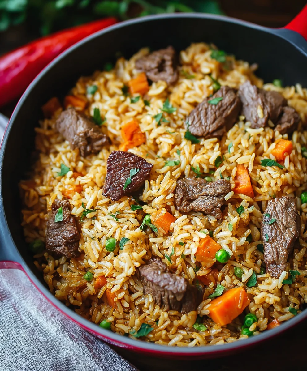 Beef Rice Plov - Savory Uzbek Flavorful One-Pot Meal