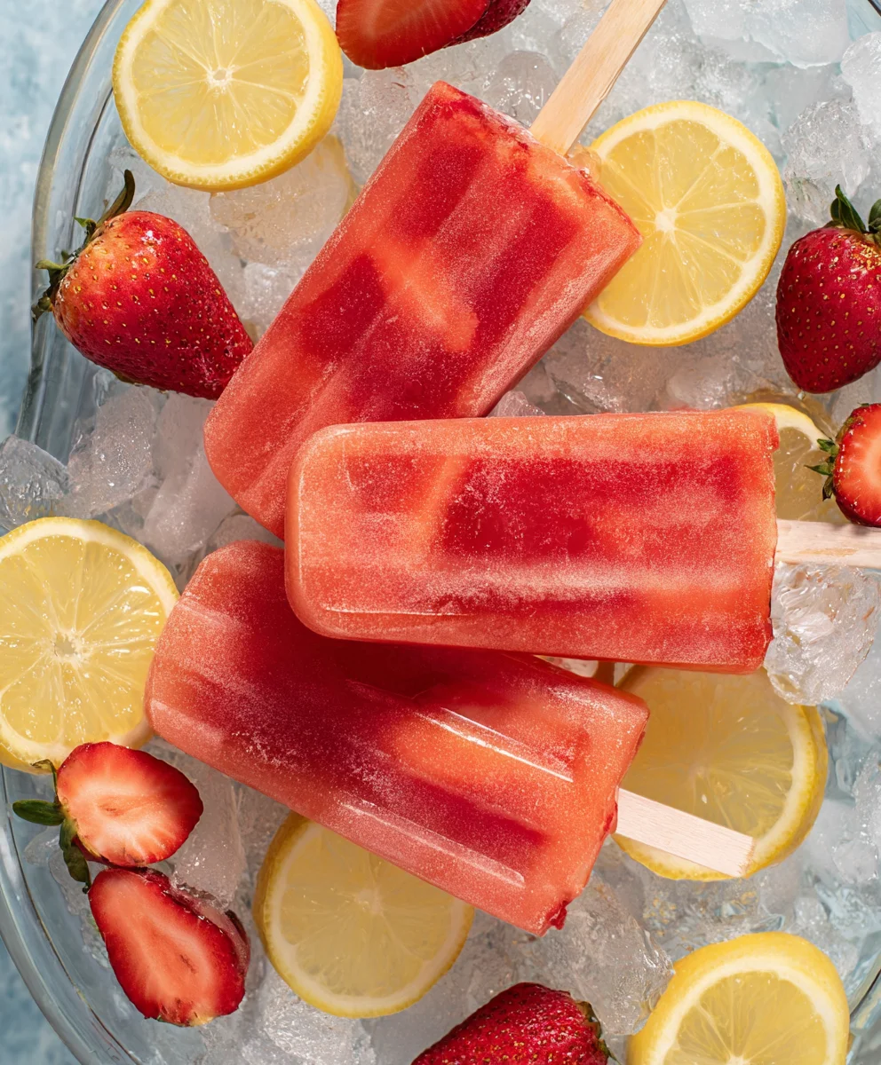 Strawberry Lemonade Popsicles-Sweet & Tart Treat