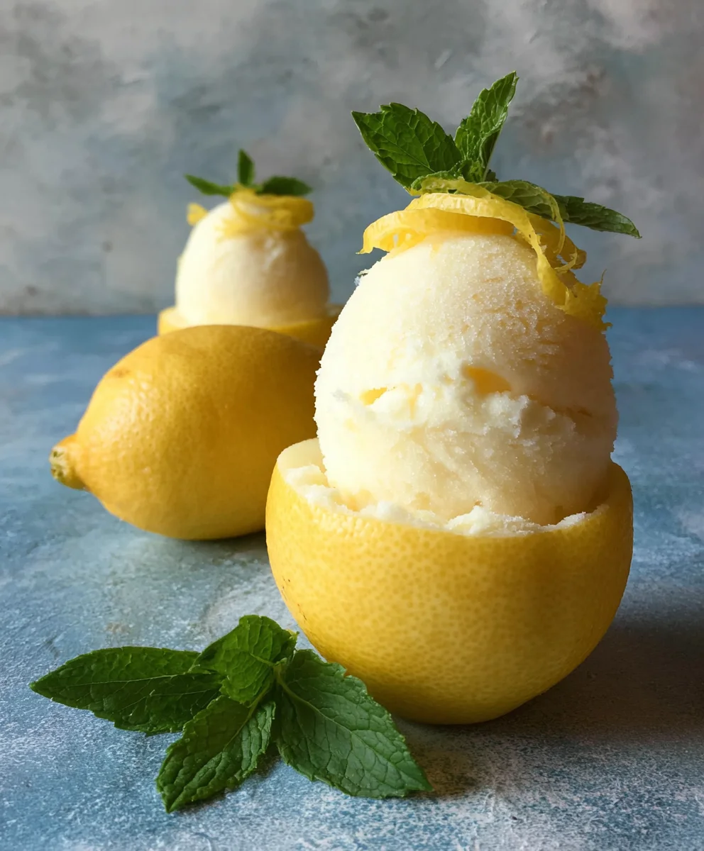 Lemon Sorbet-Frozen Lemon Shell-Zesty Dessert