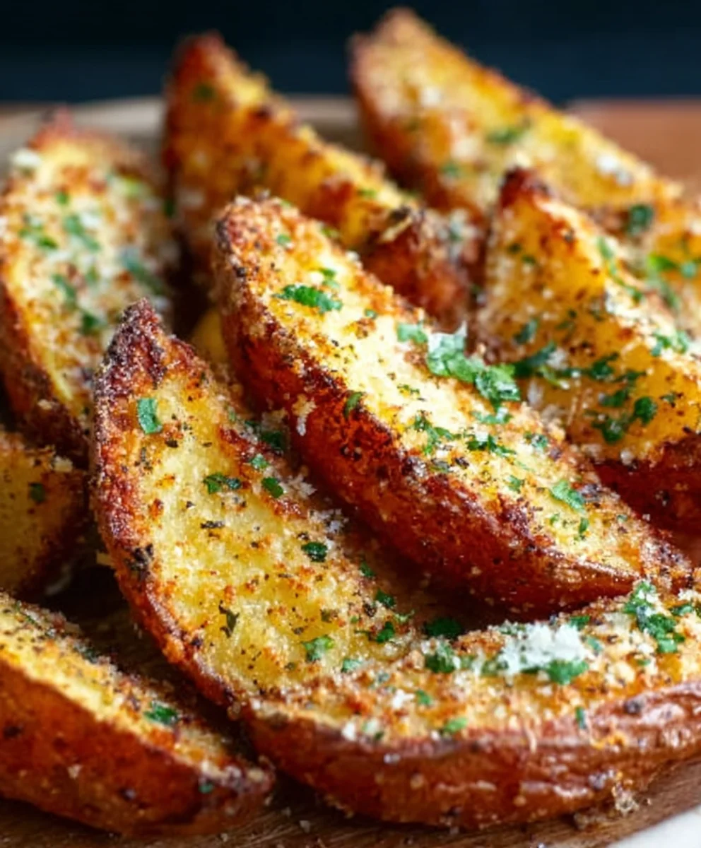 Crispy Baked Garlic Parmesan Potato Wedges