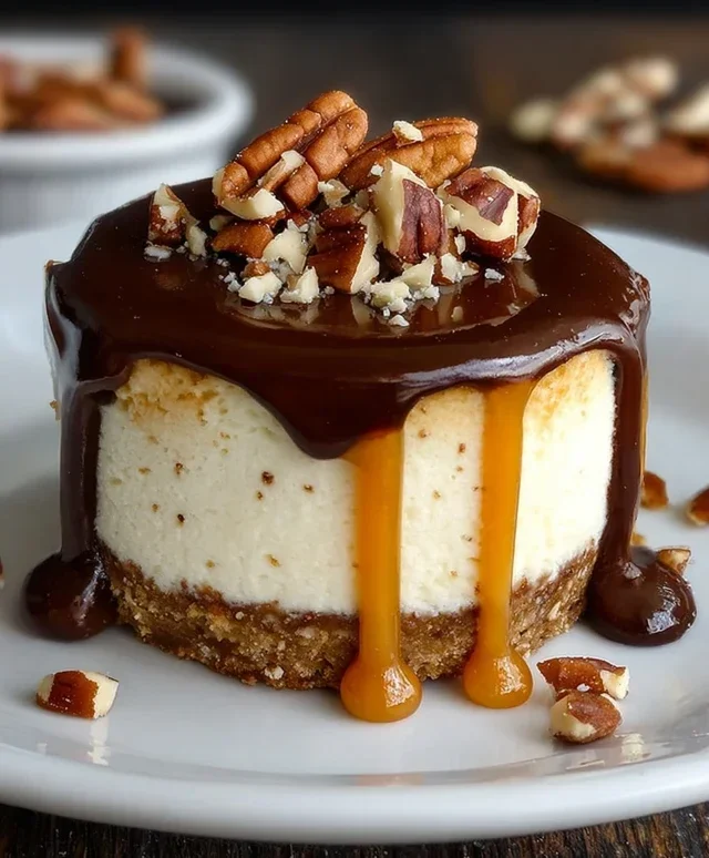 No Bake Turtle Mini Cheesecakes
