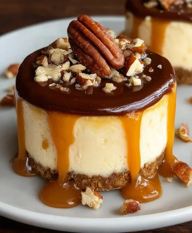 No Bake Turtle Mini Cheesecakes