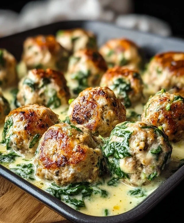 Southern Style Baked Chicken Ricotta Meatballs with Spinach Alfredo