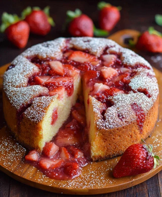Easy Strawberry Cake with Strawberry Sauce