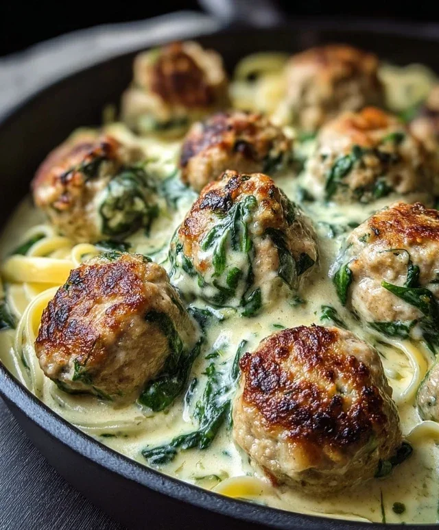 Southern Style Baked Chicken Ricotta Meatballs with Spinach Alfredo