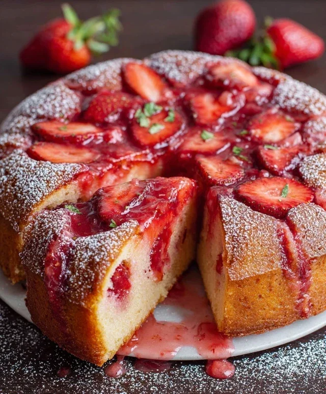 Easy Strawberry Cake with Strawberry Sauce