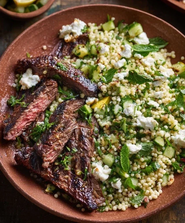 Grilled Skirt Steak with Lemon Herb Couscous Salad