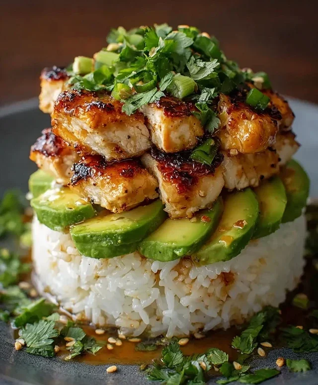 Delicious Honey Lime Chicken & Avocado Rice Stack Recipe