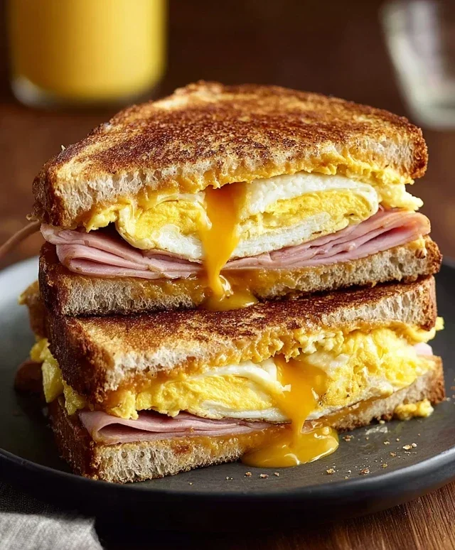 Egg and Beef Beef Ham Breakfast Sandwich