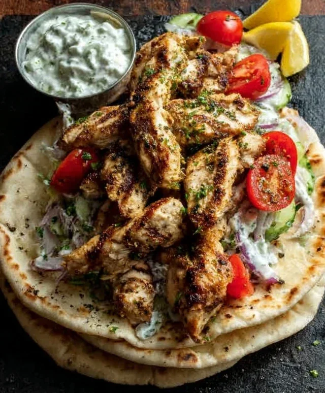 Greek Chicken Gyros with Lemon-Herb Marinade and Tzatziki