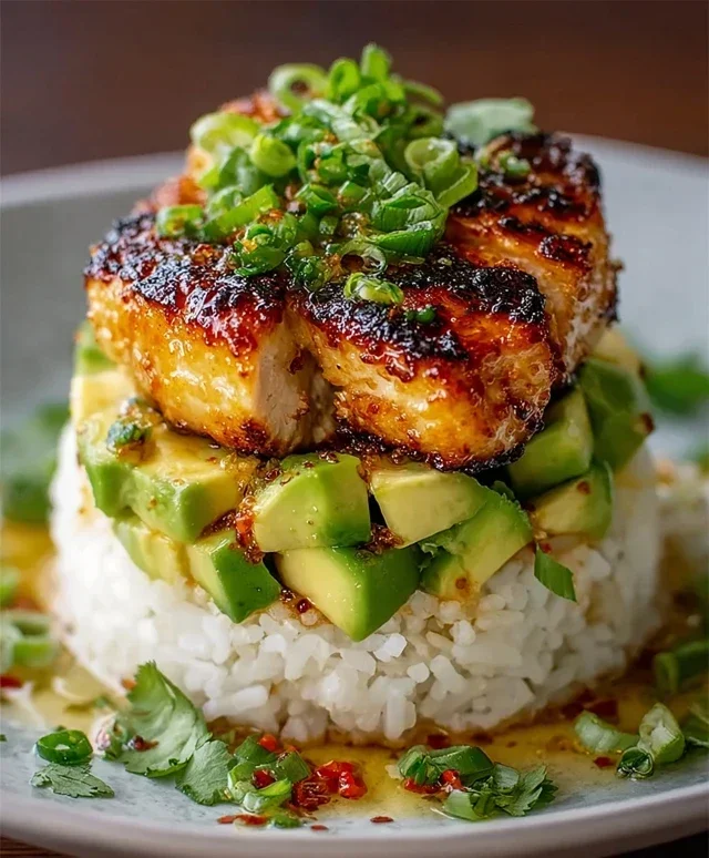 Delicious Honey Lime Chicken & Avocado Rice Stack Recipe