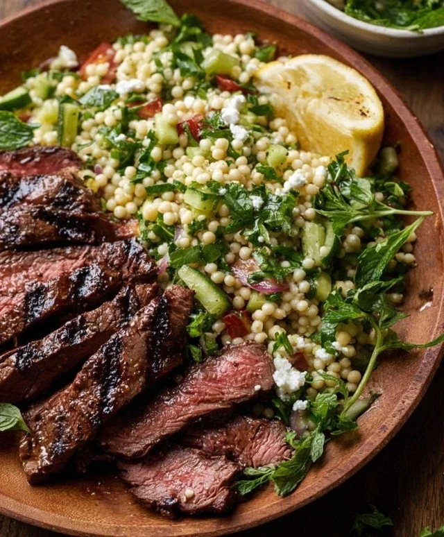 Grilled Skirt Steak with Lemon Herb Couscous Salad