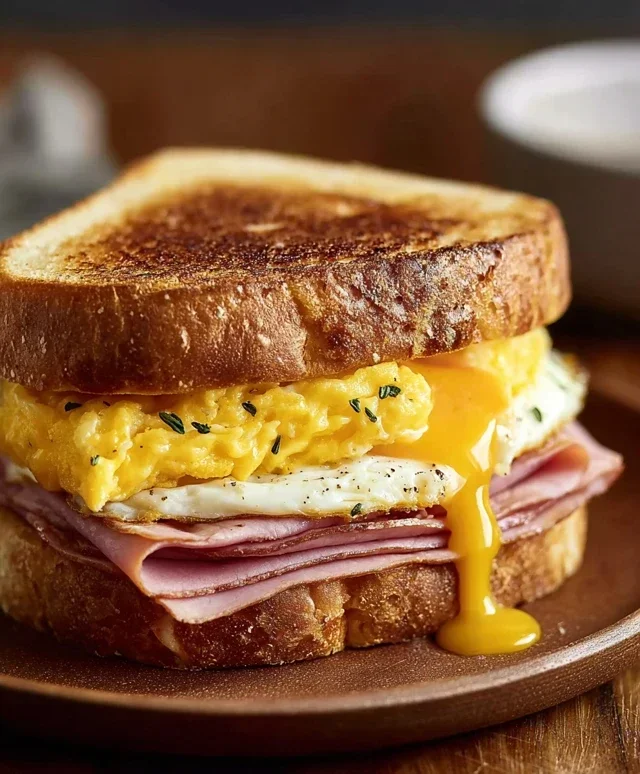Egg and Beef Beef Ham Breakfast Sandwich