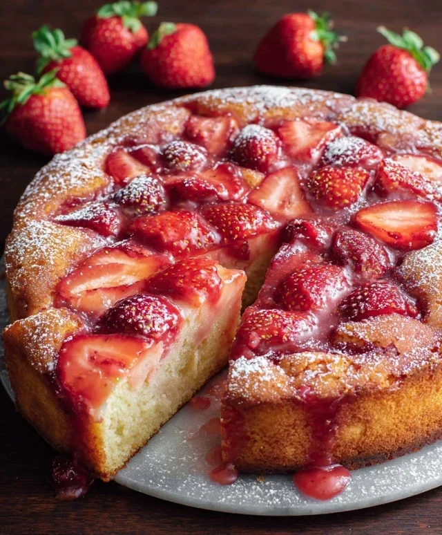 Easy Strawberry Cake with Strawberry Sauce
