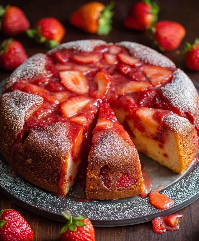 Easy Strawberry Cake with Strawberry Sauce