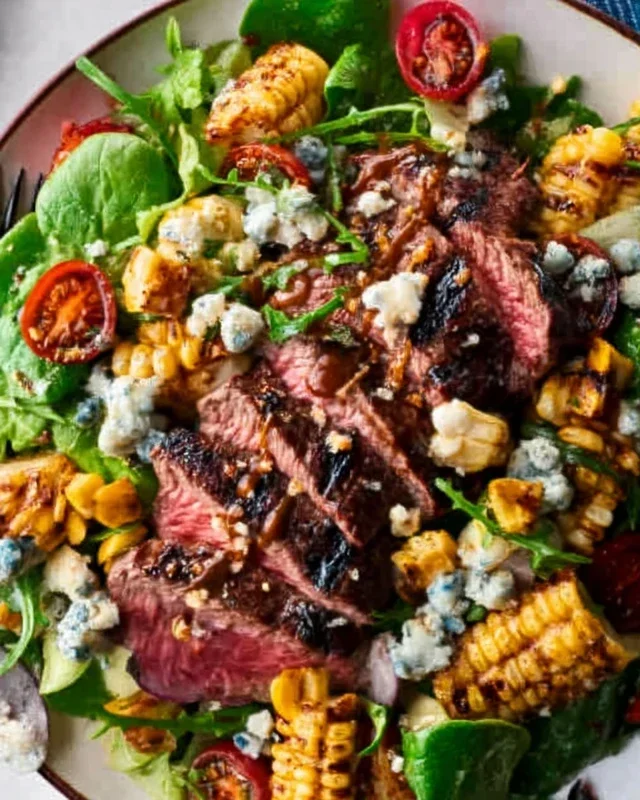 Balsamic Steak Gorgonzola Salad with Grilled Corn