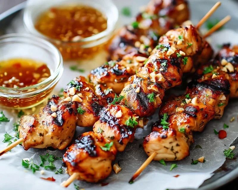 Easy Grilled Asian Chicken Skewers with Honey Garlic Sauce
