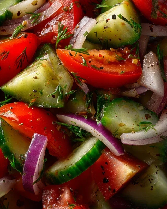 Mediterranean Salad with Cucumber, Tomato and Onion