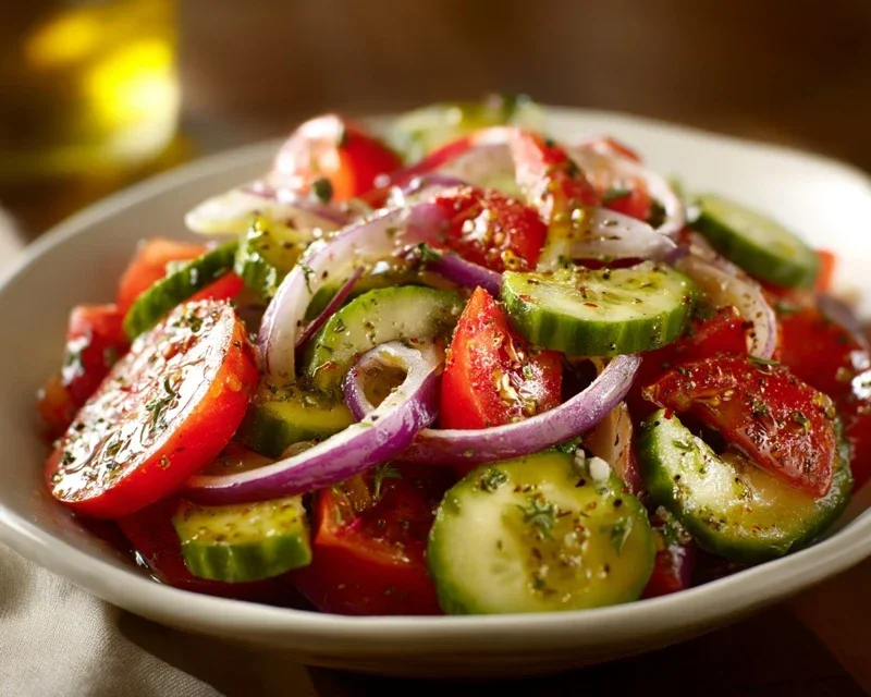 Mediterranean Salad with Cucumber, Tomato and Onion