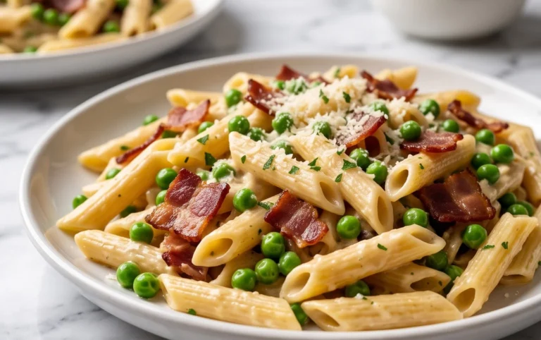 Penne Pasta, Peas and Beef Bacon