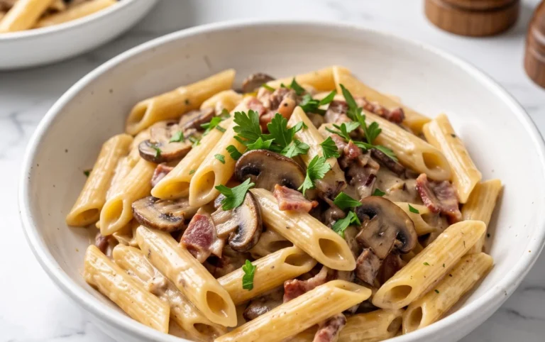 Creamy Beef Bacon and Mushroom Pasta