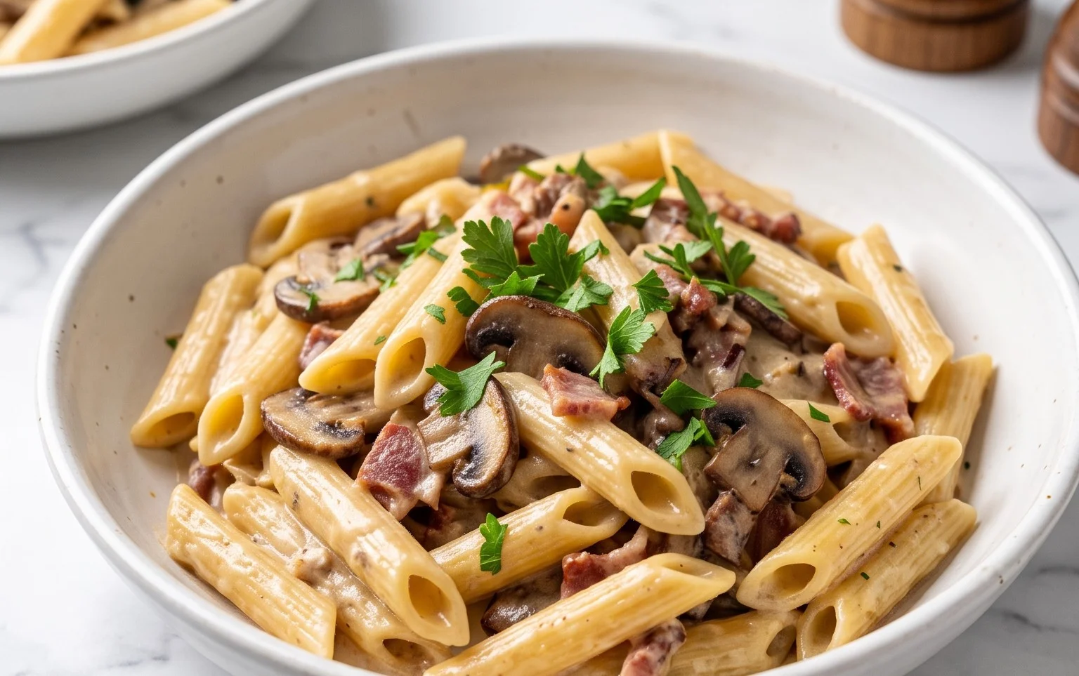 Creamy Beef Bacon and Mushroom Pasta