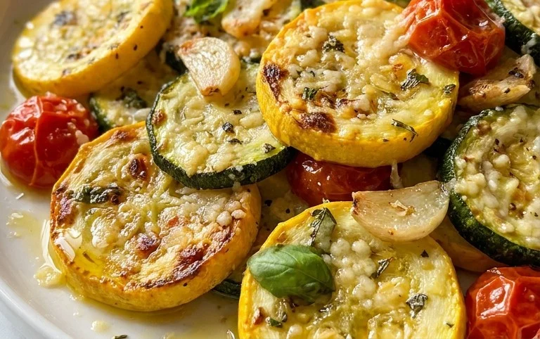 Roasted Garlic-Parmesan Zucchini, Squash and Tomatoes