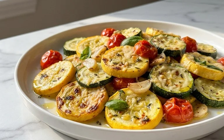 Roasted Garlic-Parmesan Zucchini, Squash and Tomatoes