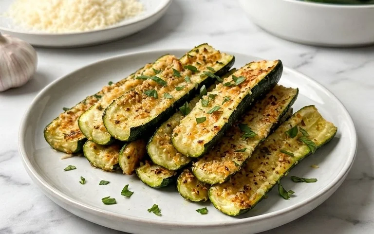 Irresistibly Crunchy Garlic Parmesan Roasted Zucchini